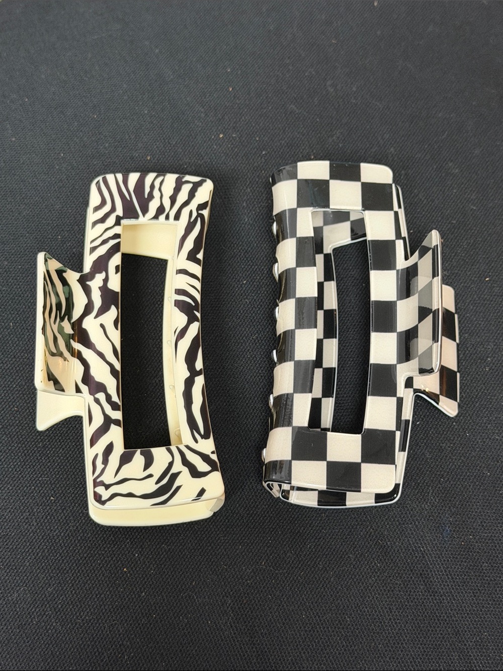 2 Black & White Patterned Rectangle Hair Claw Clip - Women Accessories